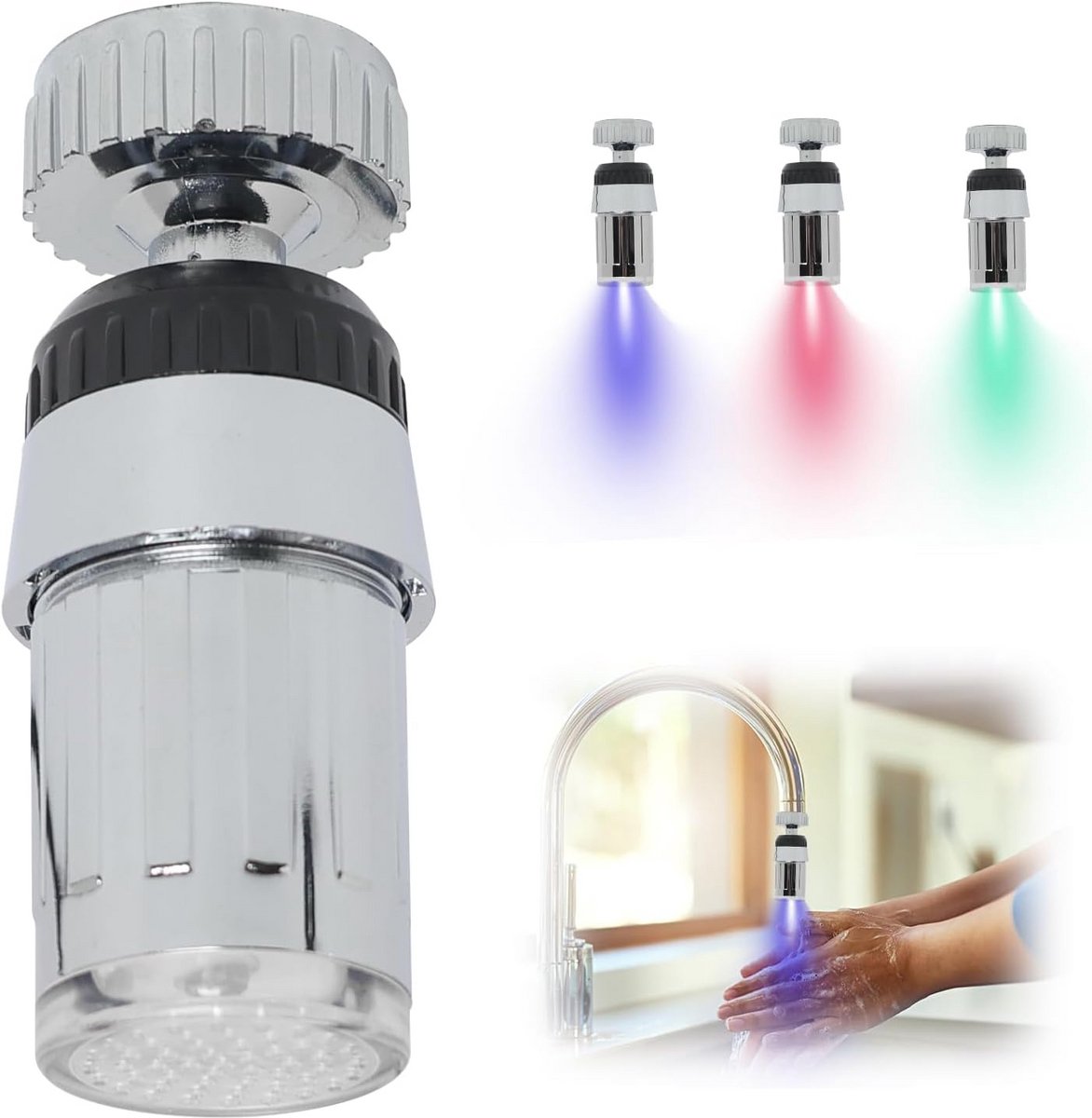 Kraan met 3 Kleurige LED Verlichting, 360 Graden Draaibaar, Temperatuursensor
