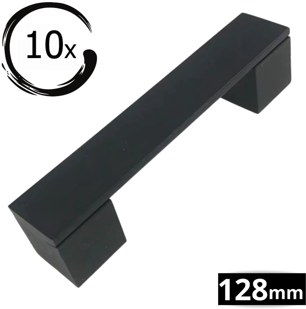 10X Handgrepen Zwart Aluminium - Boormaat 128mm - Greepjes - Handgreep - Handgrepen keukenkastjes - Handvatten - Meubelgreep zwart - Handgrepen voor deurtjes