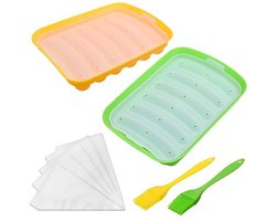 Siliconen Worstvormpjes - Flexibele Hotdog Maker - 6-Holte Bakken Koken Stoomcontainer - Zelfgemaakte Worsten Inclusief Mini Borstels en Spuitzakjes