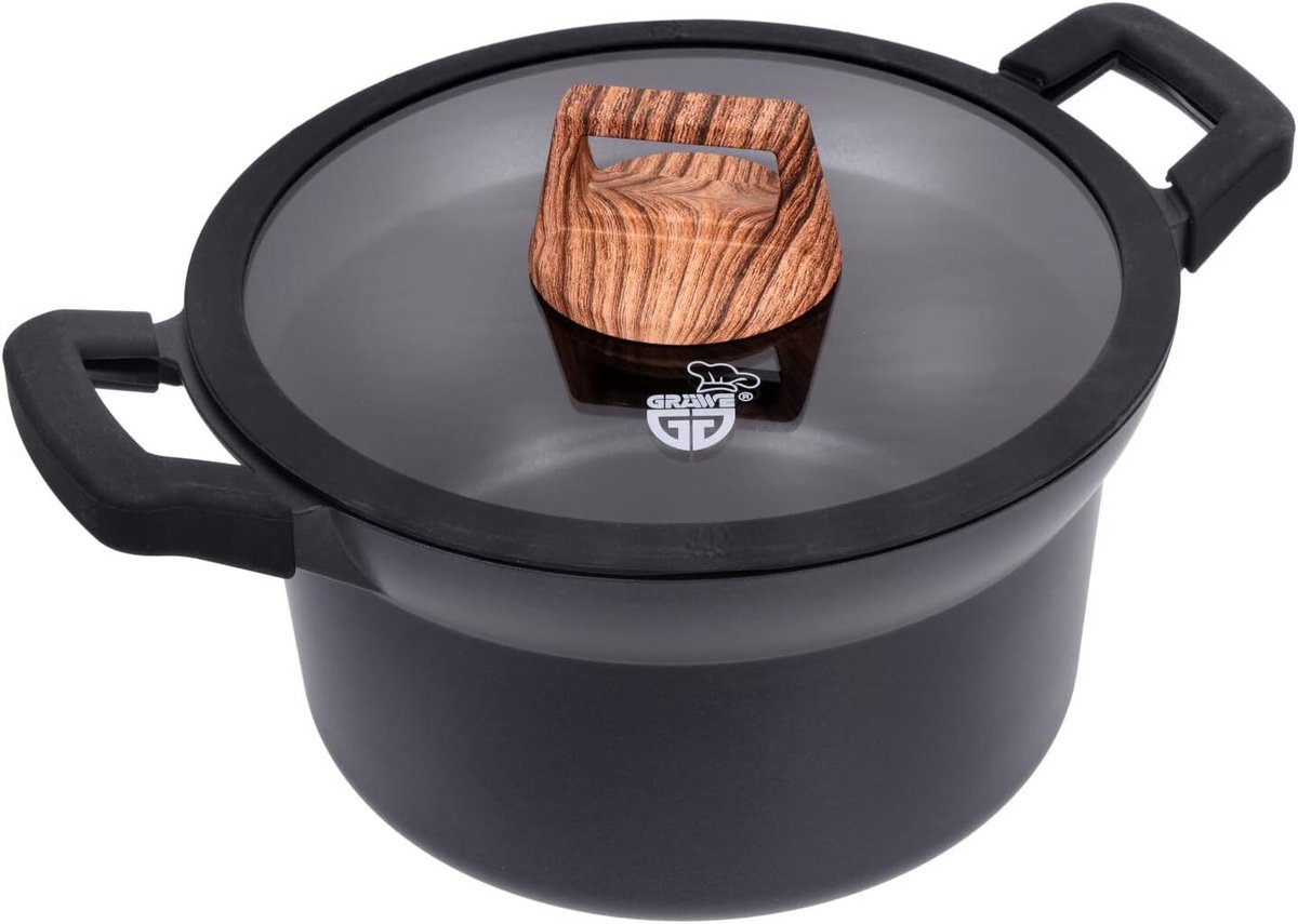 Gegoten aluminium kookpan 24 cm met glazen deksel – Geschikt voor alle warmtebronnen