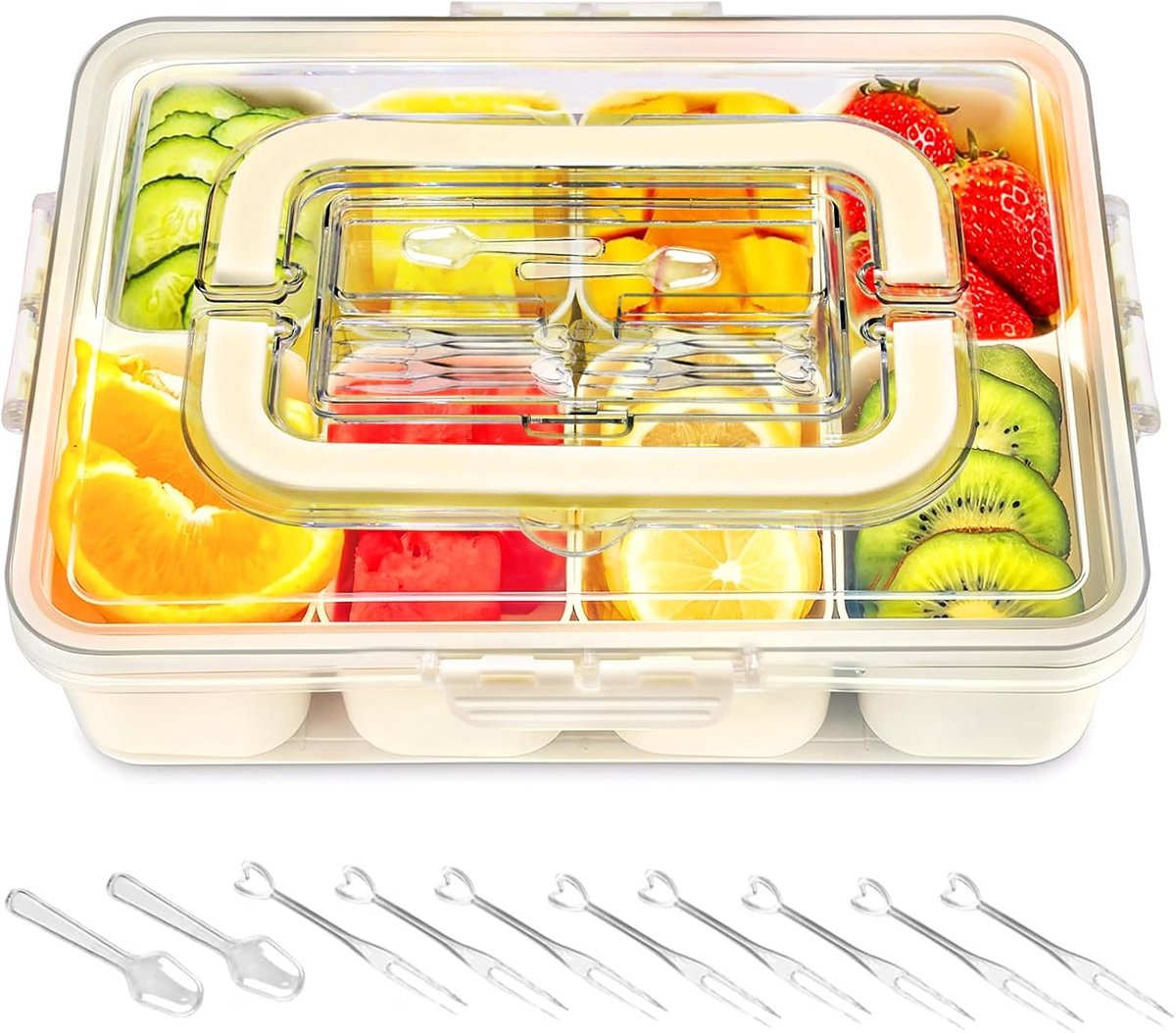 Draagbare Snackbox met 8 Vakken en Deksel - Ideaal voor Feestjes en Picknicks