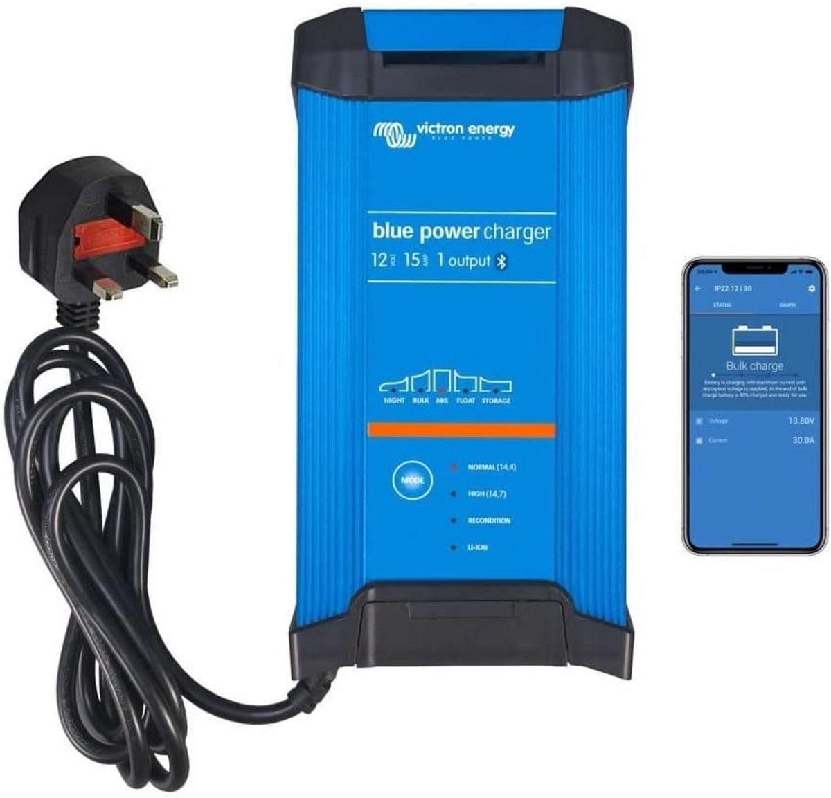 Slimme Auto Acculader 12V 15A met Bluetooth - Trickle Charger voor Auto, Motor, ATV, RV, Lithium en Diepe Cyclus Accu's