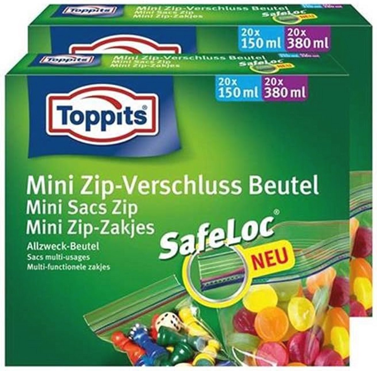 Mini Ritszakken 20x150ml en 20x380ml - 2-Pack met SafeLoc Sluiting