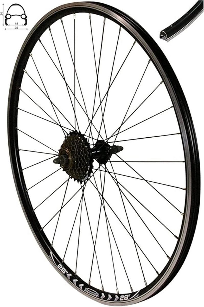 28 Inch Achterwiel Holle Kamer V-Profiel met 7-Voudige Krans - Zwart