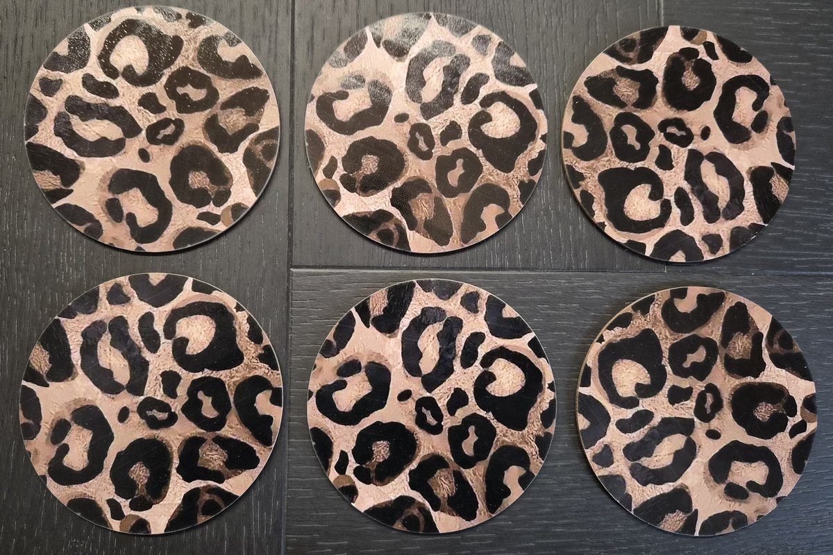 Onderzetters - 6 stuks - luipaardprint - hout