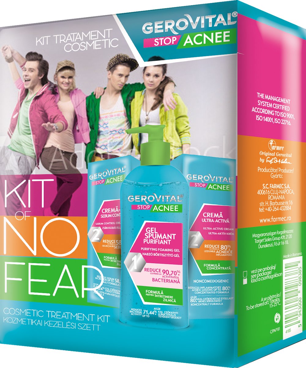 Gerovital GIFTSET Anti-acne behandelingsset: Acne set -Schuimende reinigingsgel - Ultra-actieve anti-acne crème - Matterende crème voor talgregulatie - Gerovital Stop Acne