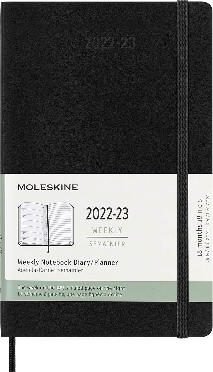 Weekplanner 18 Maanden 2022/2023 - Groot 13 x 21 cm - Zachte Kaft en Elastische Sluiting