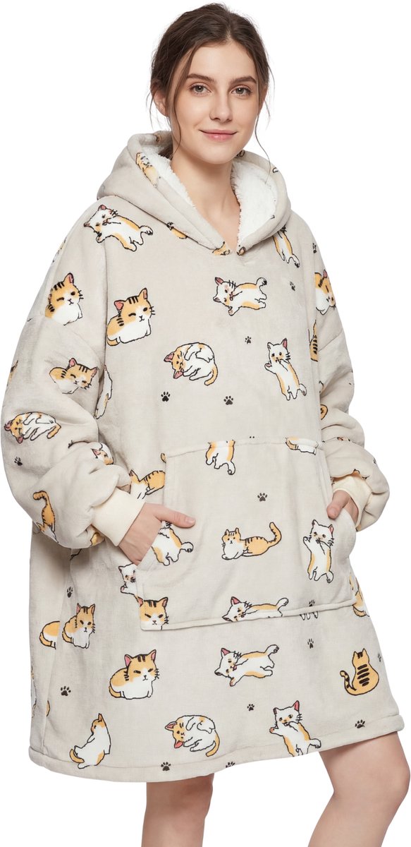 JAXY - Hoodie Deken - Snuggle Hoodie - Fleece Deken Met Mouwen - Snuggle - Cuddle Hoodie - 1450 Gram - Kat