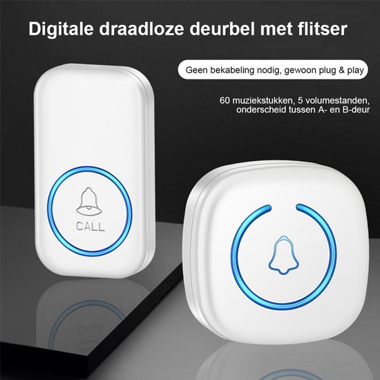 Draadloze Deurbel - Draadloos - Deur Bel - Deurbellen - Wireless doorbell - Met ontvanger - Noodoproepapparaat voor ouderen - wit — afbeelding 3