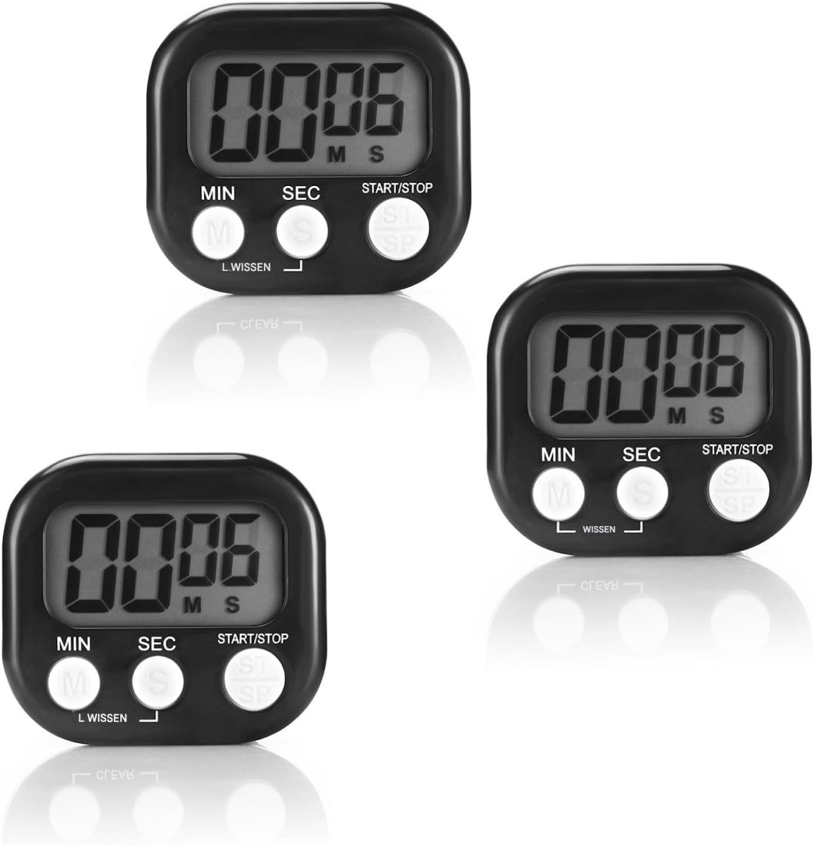 GELLDG 3 stuks digitale timer - Keukentimer - Korte timer - Met opvouwbare standaard en display - Geschikt voor keuken, school, sport - Stopwatch voor kinderen - Zwart