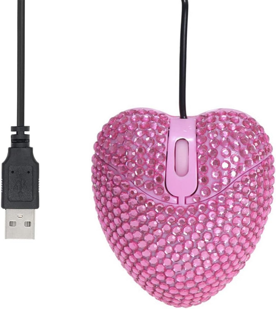 Roze Hartvormige Muizen voor Meisjes - Bedrade USB Muis voor PC en Laptop