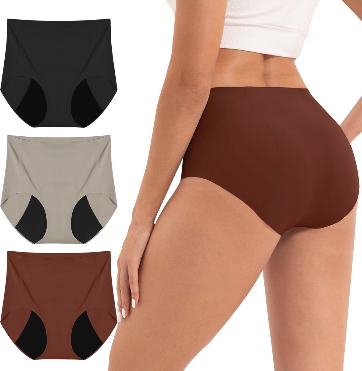 Naadloos Hoge Taille Menstruatie-ondergoed voor Lichte Bloedingen - 3 Stuks