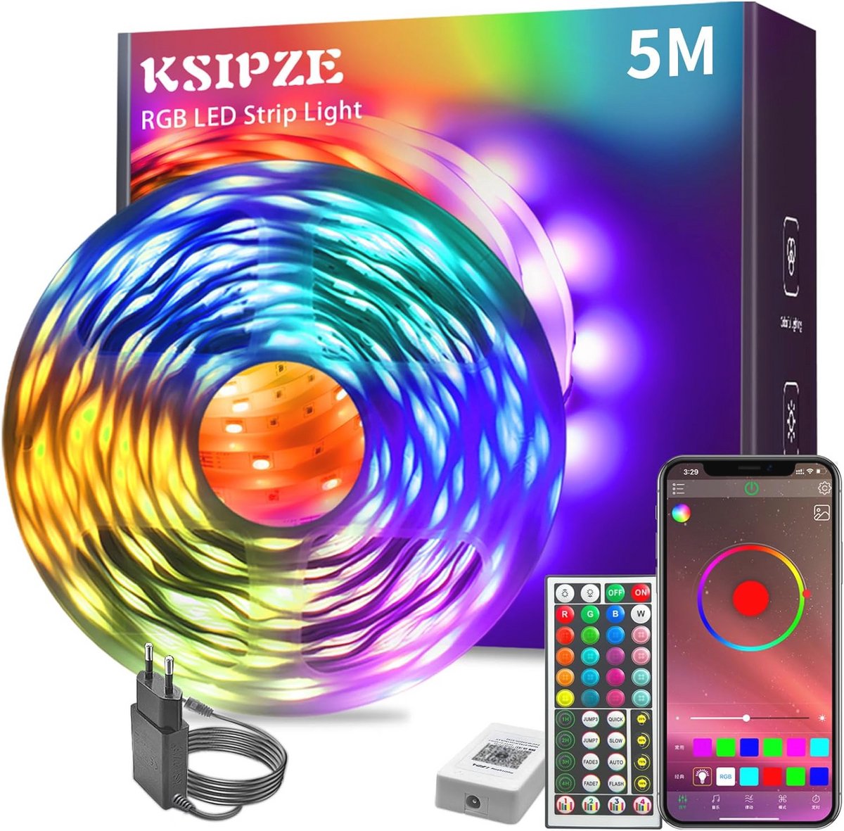 Ledstrip 5 m RGB met afstandsbediening en Bluetooth voor sfeervolle verlichting