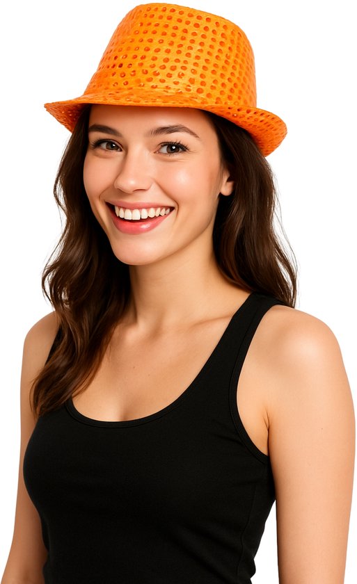 Oranje glitter hoed