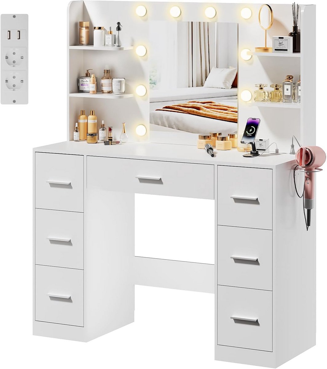 Groot Make-up Tafel met Verstelbare LED Spiegel en Verlichting - Modern en Functioneel