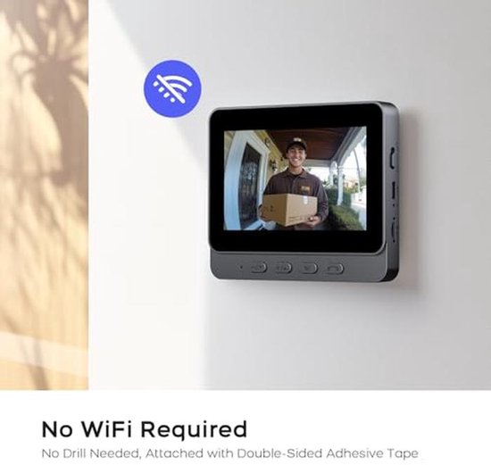 Draadloze Video Deurbel met Camera, 4.3 Inch IPS Scherm, Bluetooth Verbinding, Geen WLAN/App Nodig, Lokale Geheugen, Nachtzicht, 2-Weg Audio, Opname van Merkloos — afbeelding 5