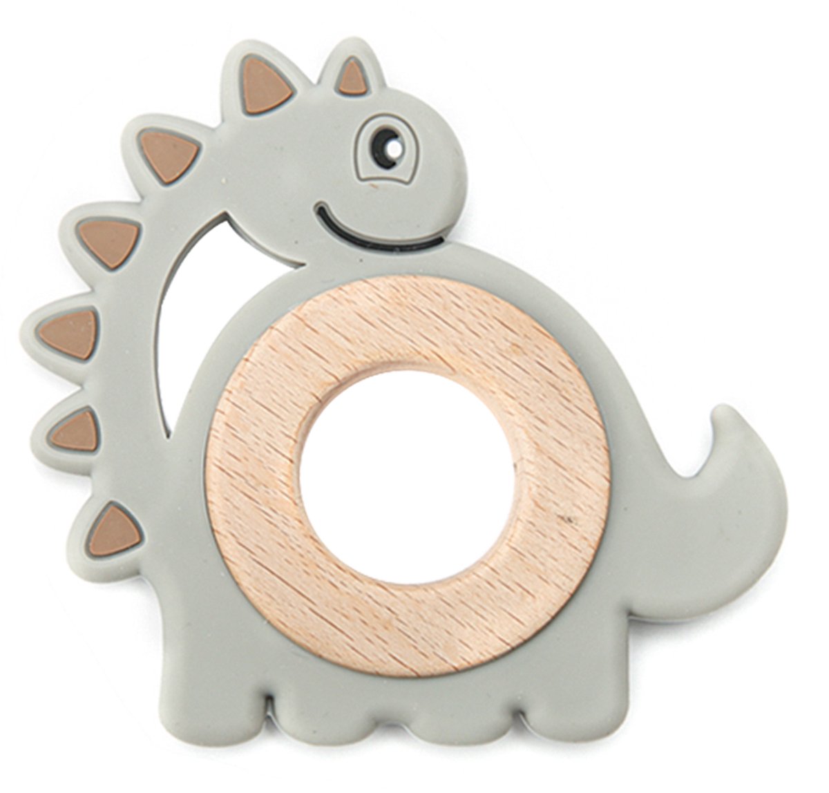 Dino Bijtring met uitneembare Houten Ring Perfect voor de Tandontwikkeling – Zacht Grijs
