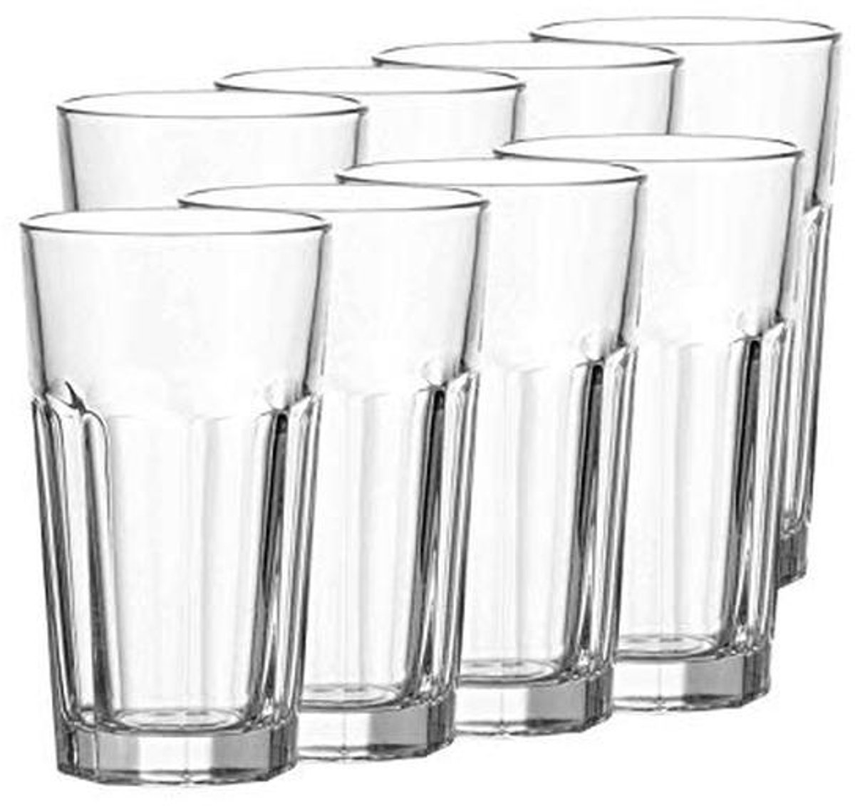 Set van 8 XL Longdrinkglazen van Glas - Vaatwasmachinebestendig