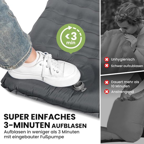 Dubbele Slaapmat - Luchtbed Camping - Outdoor Kamperen - Geïntegreerde Voetpomp - 12 cm Dik - Grijs — afbeelding 3
