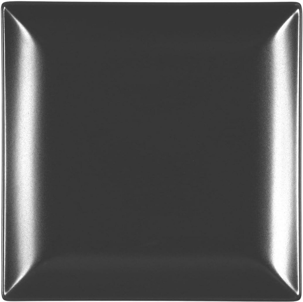 Set van 6 platte borden in steengoed, zwart 24x24cm voor elke tafel