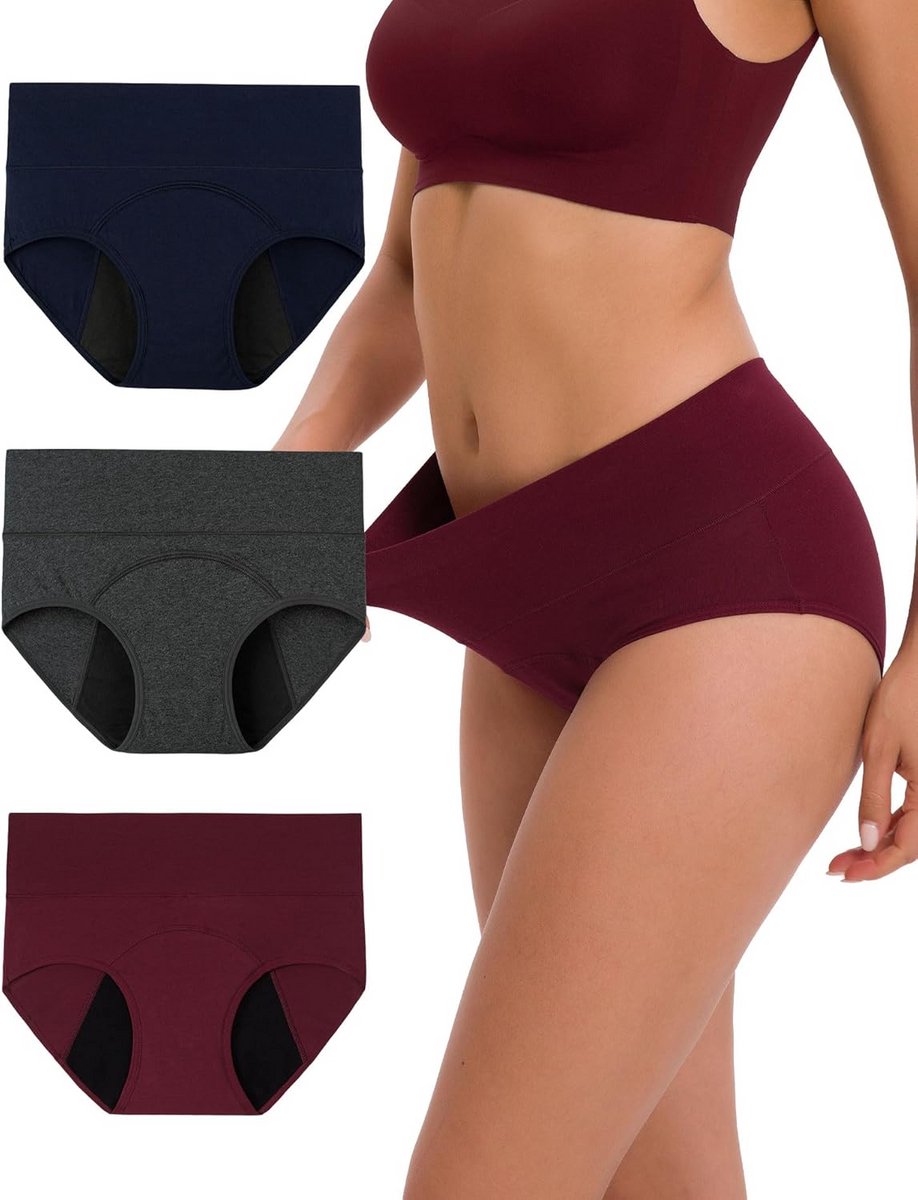Menstruatieondergoed Hoog Taille Lekvrij Katoen 3-Pack