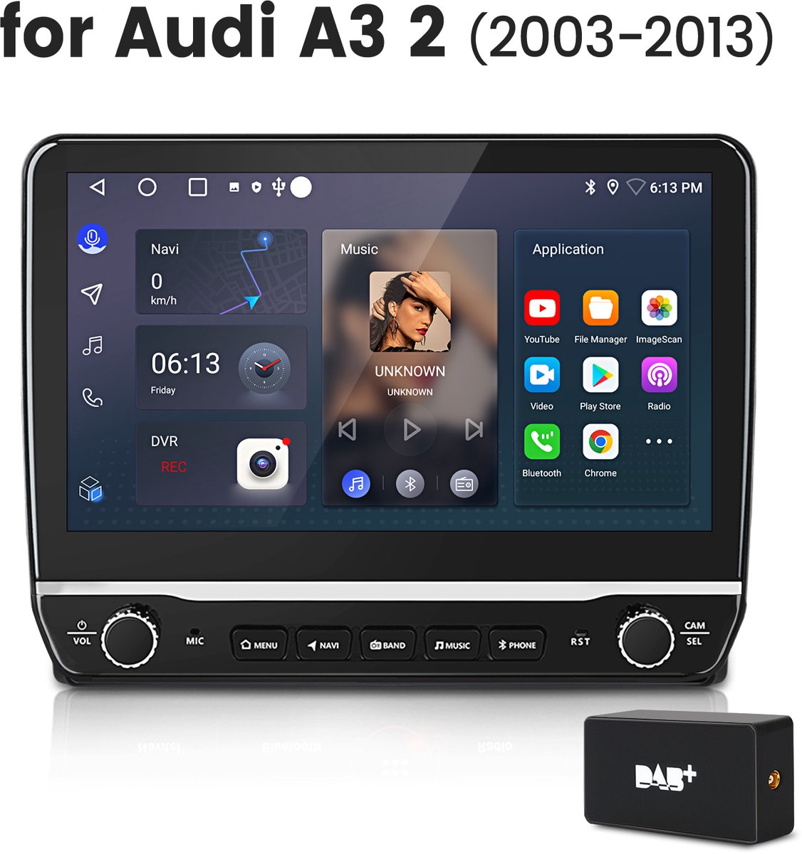 Hexinex 10.1" autoradio Geschikt voor AUDI A3 8P 2003-2013 - Draadloos CarPlay, Android Auto, Androdi 15, multimediaspeler, 2GB+64GB
