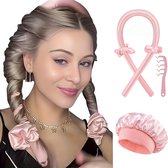 5-delige Satijnen slaapkrultang - Geen verwarming nodig, te dragen tijdens het slapen - Schuimrubberen krulband voor lang haar -hittevrij - natuurlijk krullen - voor alle haartypes 18 cm x 12 cm x 5 cm - Haarstyling voor dames 's nachts - Roze
