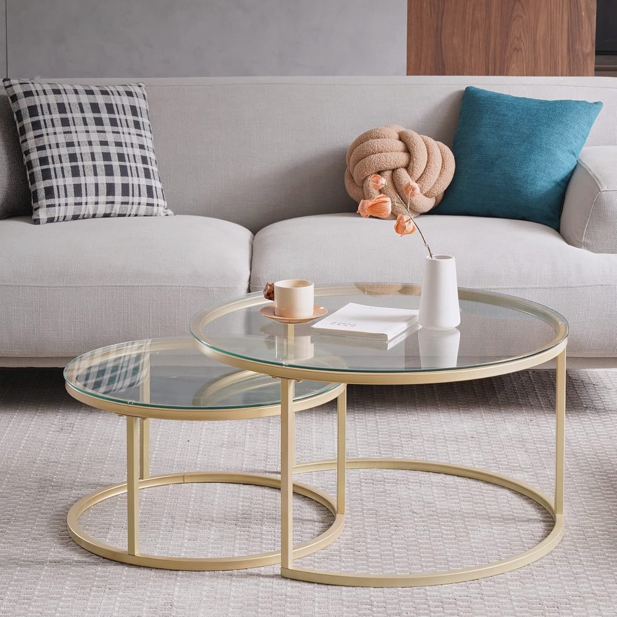 Ronde Salontafel Set van 2 - Uitschuifbare Design Tafel voor Woonkamer