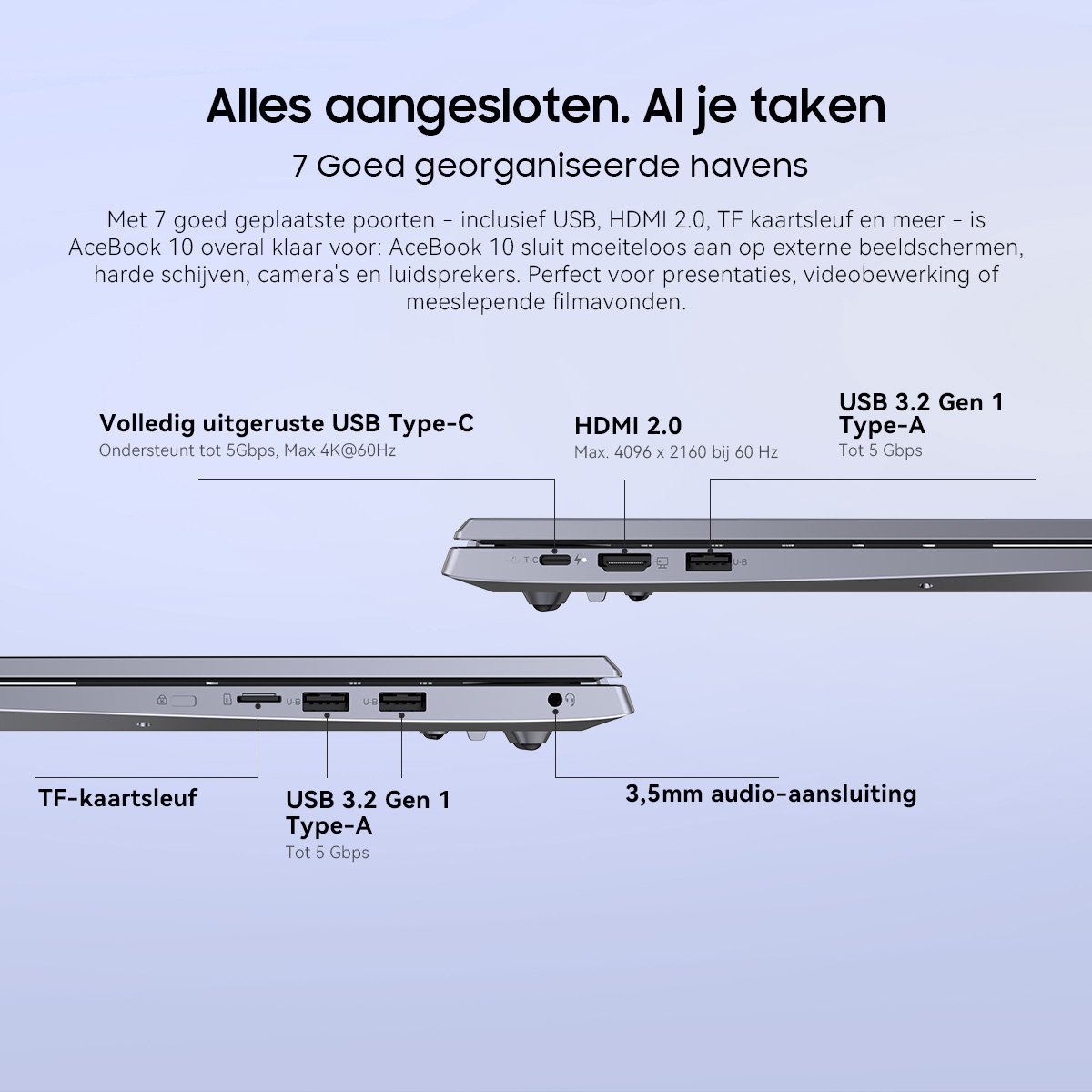 Blackview AceBook 10 Laptop - 18,5 inch Full HD - 16 GB DDR4 - 512 GB SSD Intel N150 - WiFi 6 Windows 11 Pro Notebook - Intel® Graphics - Grijs — afbeelding 7