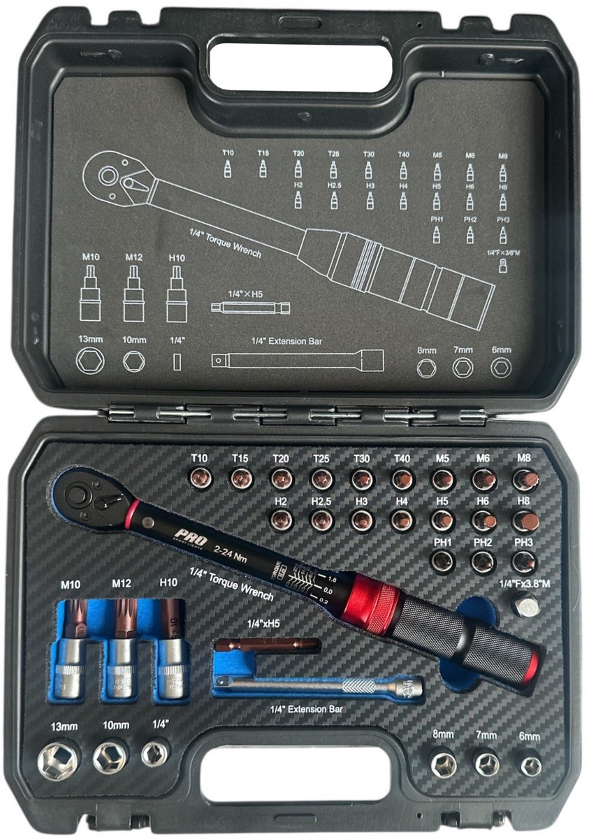 Momentsleutel Fiets 32-delig Set 2-24 Nm Fietsgereedschapset 1/4"