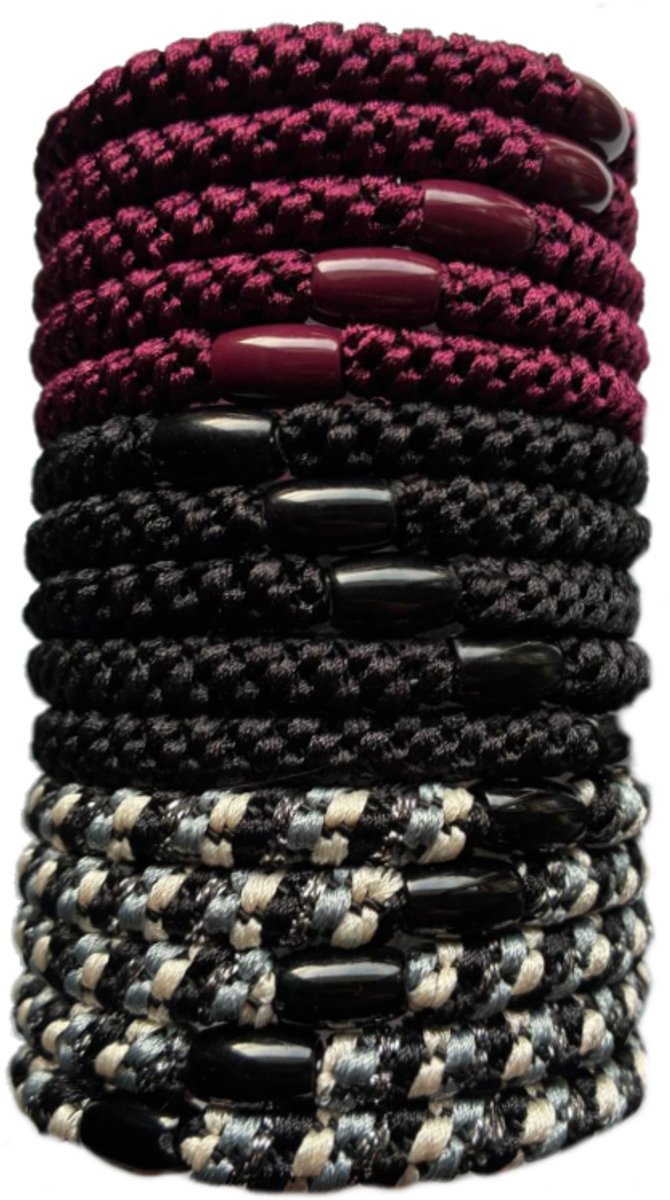 15 x Knekkie Haarelastiekjes met Kraaltje – Gevlochten Elastiek & Armband - Bordeaux Stijl - Goud - — cadeau in Mode & Accessoires - foto 3