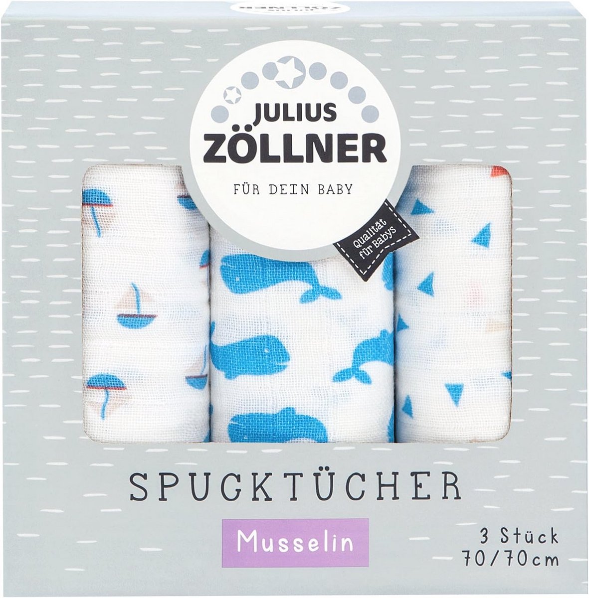 Set van 3 Ademend Katoenen Doeken - 70 x 70 cm, Walvisblauw