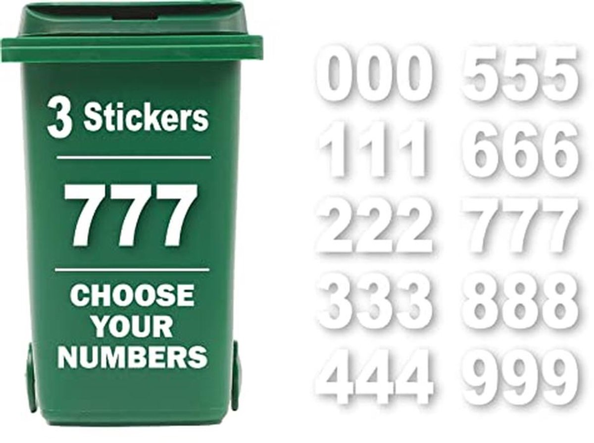 3 Pack Wheelie Bin Stickers - Nummers 0-9 voor Eenvoudige Identificatie van Afvalbakken