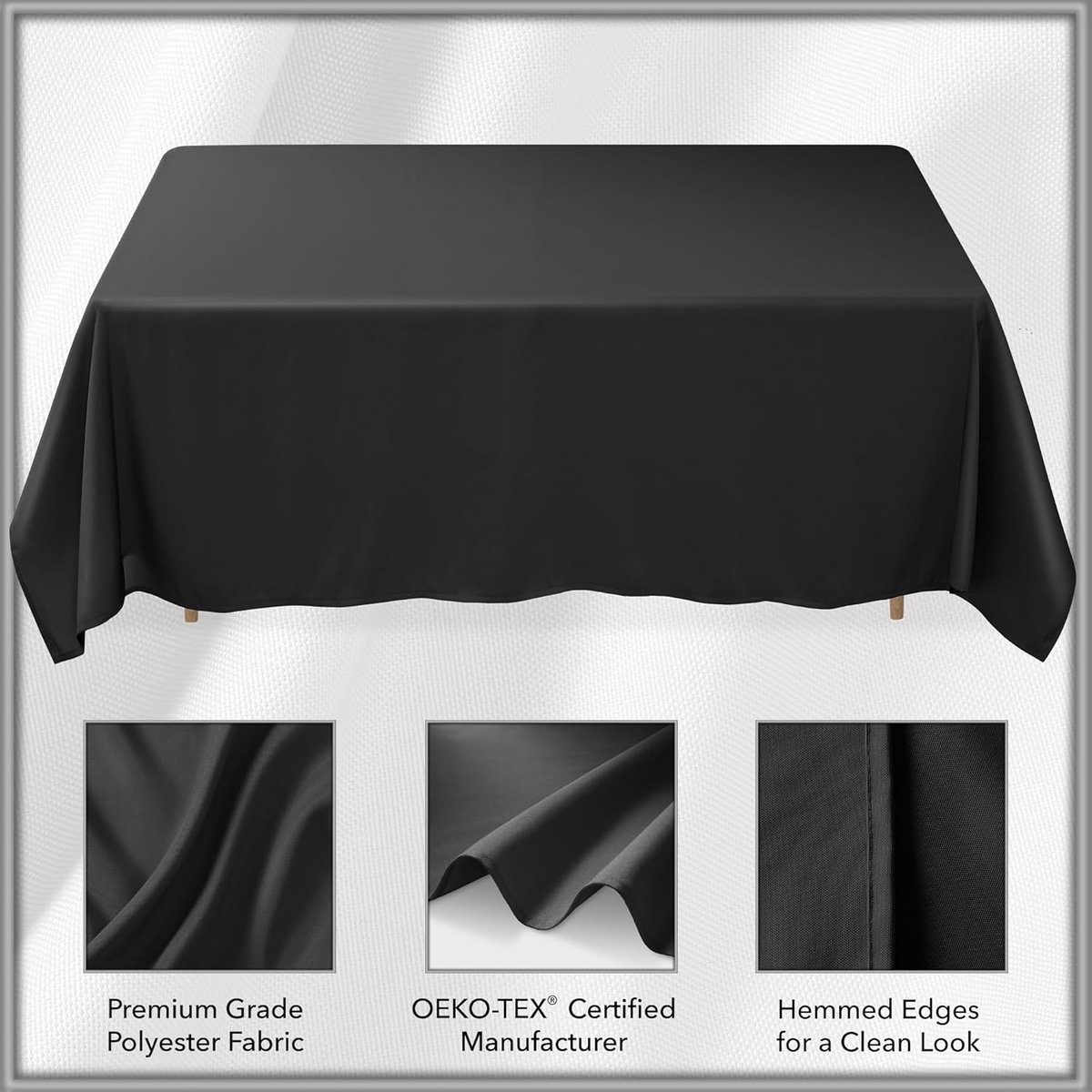 Luxe Rechthoekig Polyester Tafelkleed 90" x 156" voor Feest en Diner - Zwart