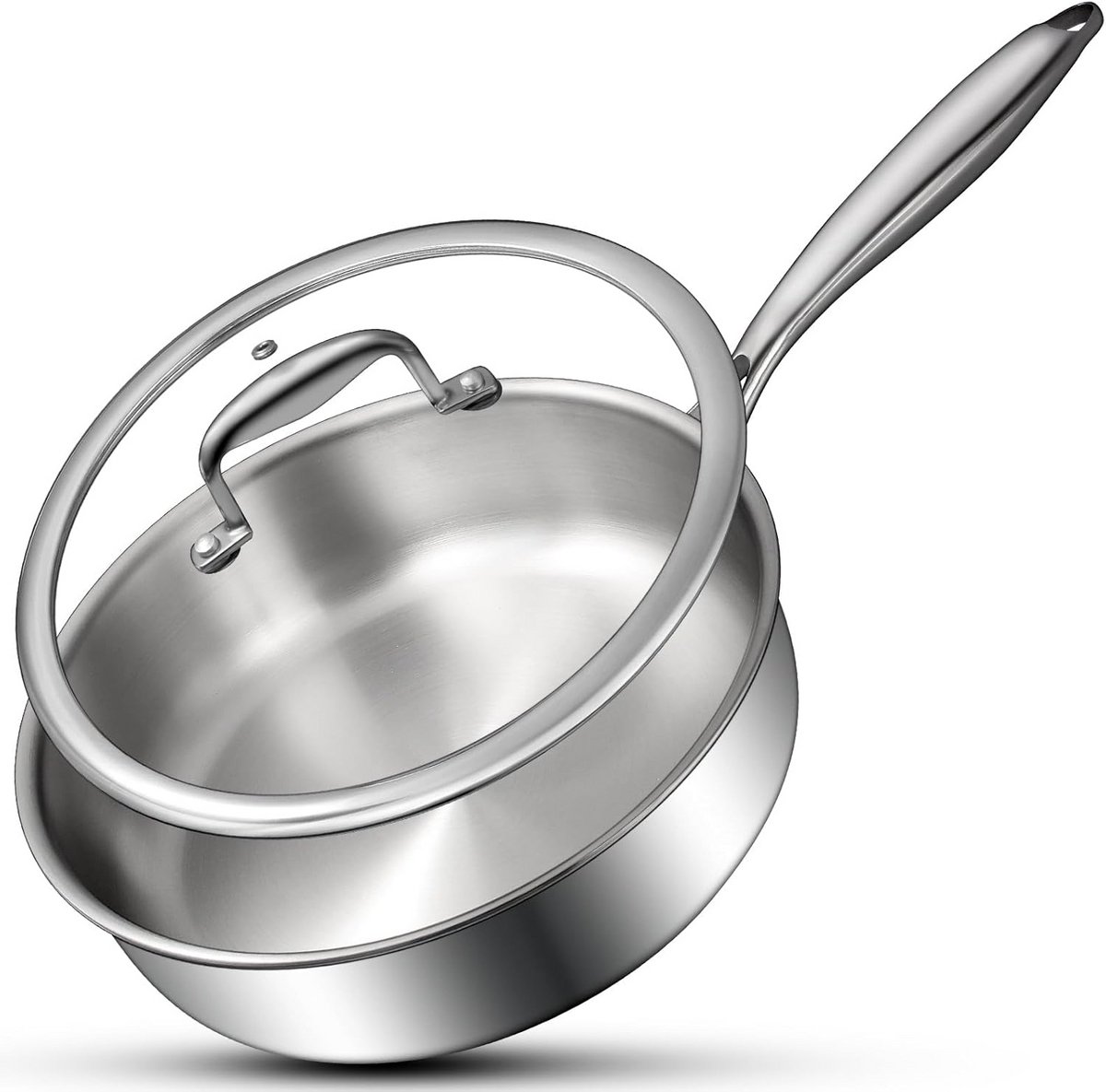 4 Quart Saute Pan met Deksel - 9.5 Inch RVS Koekenpan voor Koken