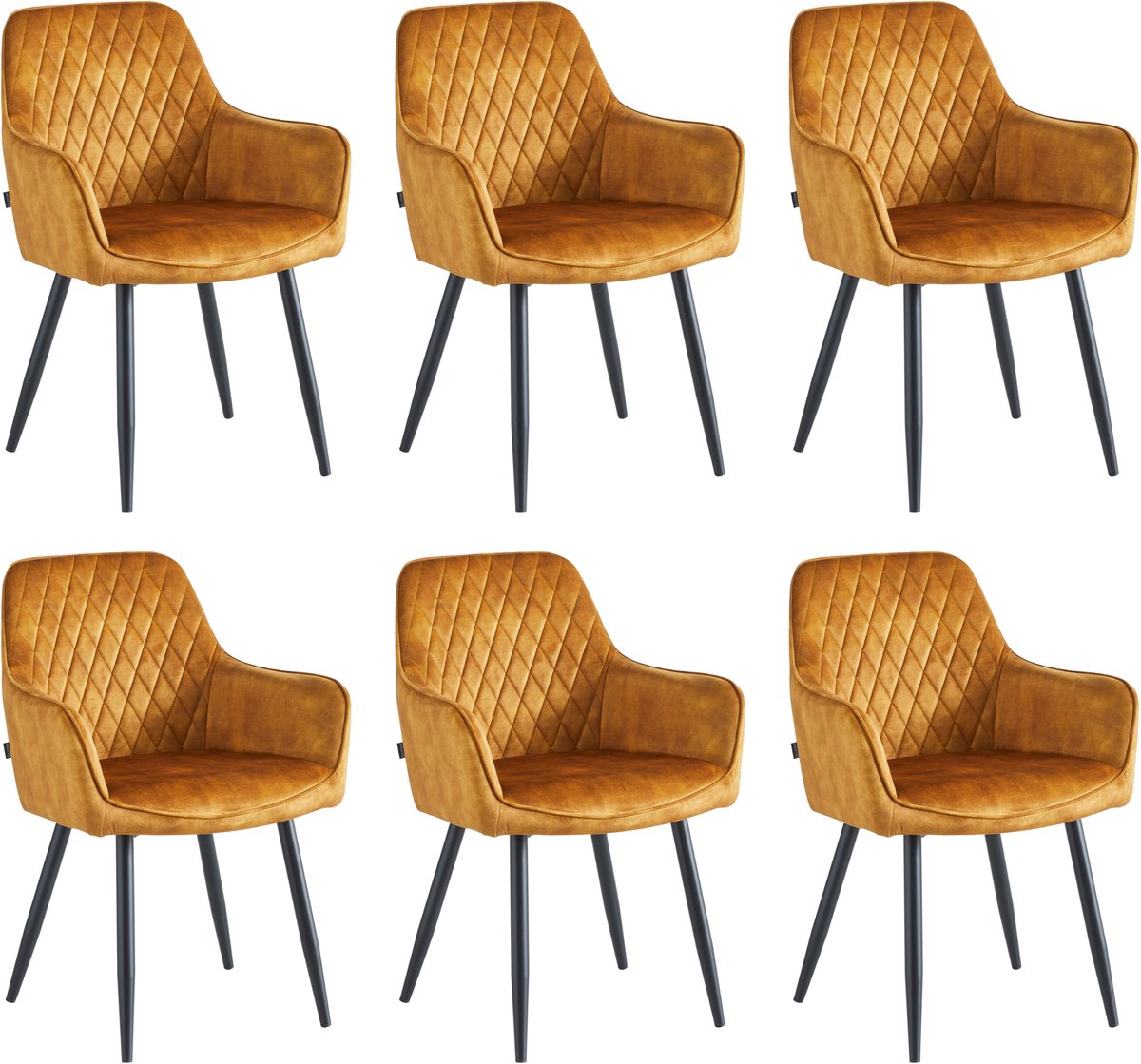 Colenis Beverly Eetkamerstoel - Set Van 6 - Honey - Vintage Velvet - Met armleuning - Goud Geel