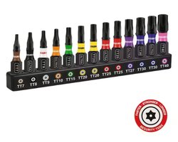 13-delig bitset torx - TR Torx - veiligheids-torx bit - 25mm - magnetisch - kleurgecodeerd - t7-t8-t9-t10-t15-t20-t25-t27-t30-t40