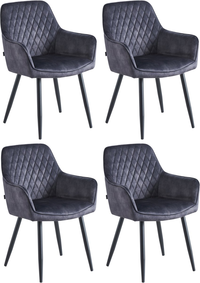 Colenis Beverly Eetkamerstoel - Set Van 4 - Antraciet - Vintage Velvet - Design