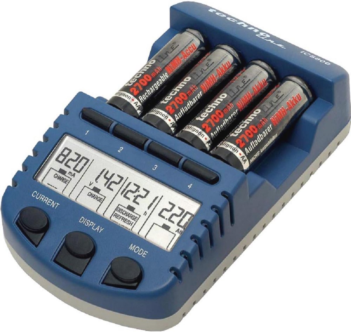 12-in-1 Slim Akku Ladegerät für AA/AAA Batterien – Schnellladegerät mit LCD-Anzeigen
