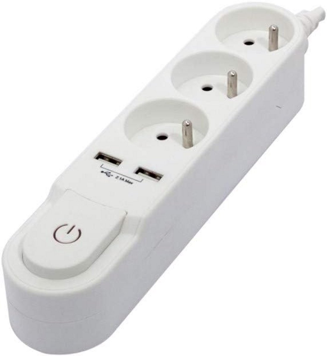 Stekkerdoos met AAN/UIT schakelaar en 2 USB poorten - 3 meter kabel - Wit
