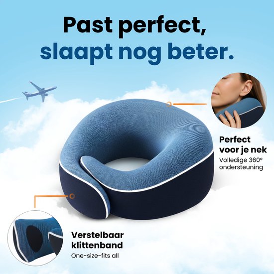 PurelyGoods® Nekkussen Set - Reiskussen - Vliegtuig & Auto - Memory Foam - Donkerblauw
