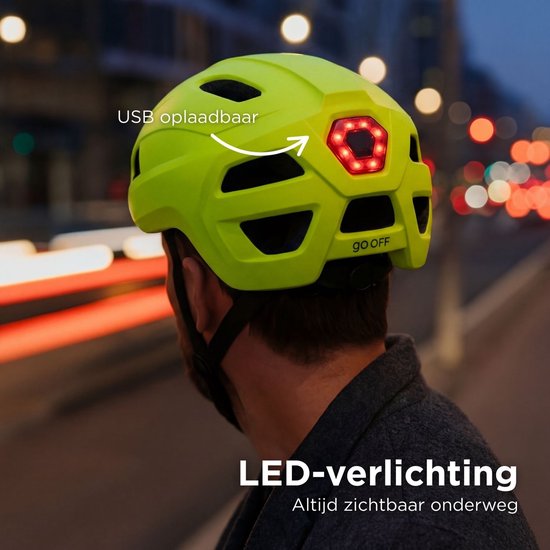 GOOFF® RIDER Casque de Vélo avec Éclairage - Casque E-Bike pour Adultes - Convient pour Vélo Électrique et Vélo de Route - Lumière LED - Femmes et Hommes - Jaune Fluo - L