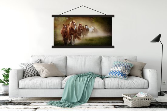 Porte-affiche avec affiche - Affiche scolaire - Paarden - Lumière - Nature - 150x75 cm - Lattes noires