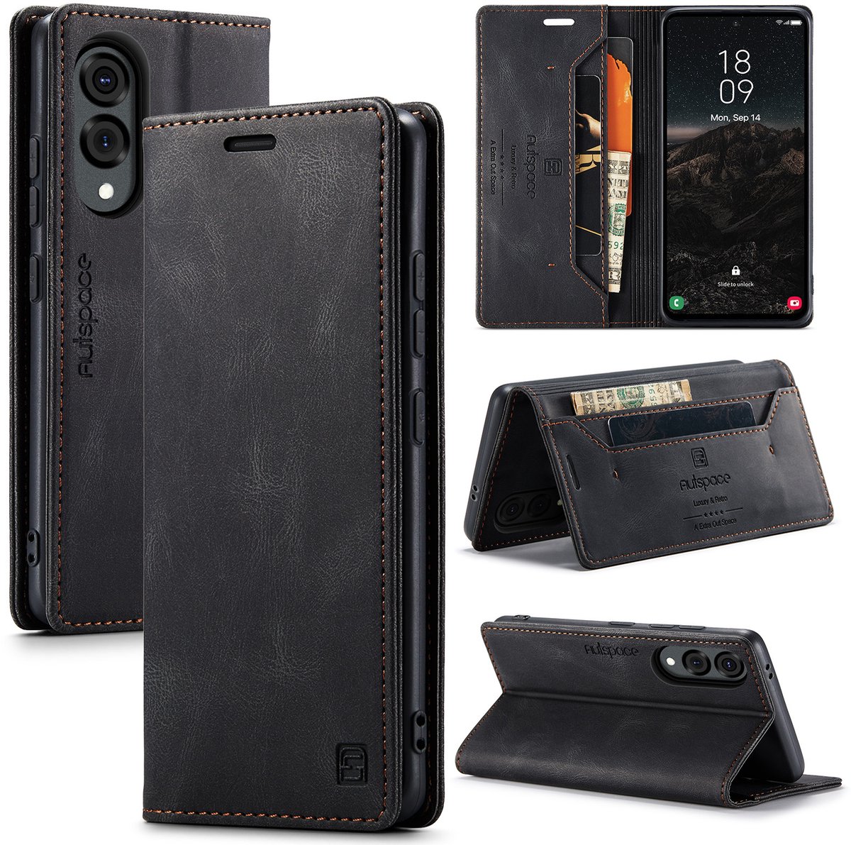 Luxe Flip Case met RFID Bescherming Kaarthouder en Magneetsluiting voor Samsung Galaxy S25 Edge _ Zwart