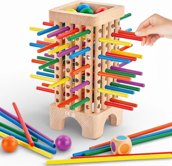 Jeu de Bâtons Montessori 3-en-1 en Bois – Jouet Éducatif en Bois – Jeu de Tri & Comptage – Apprentissage des Couleurs, Motricité Fine & Jeu Sensoriel – Jouet STEM pour Enfants – Jeu de Société en Bois – Cadeau 3 4 5 Ans