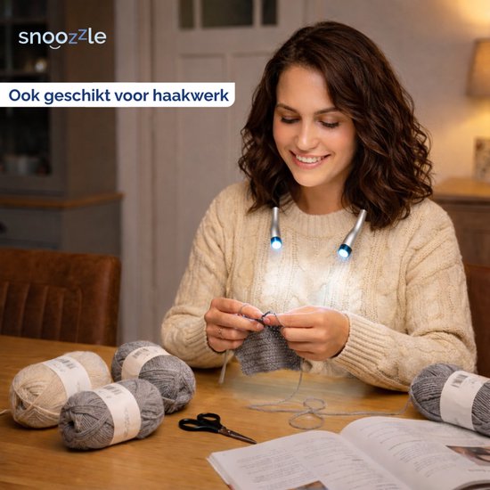 Snoozzle Neklamp Oplaadbaar - Inclusief Opbergzakje - leeslampje voor boek - Bedlamp - E-reader - Draadloos Leeslampje - Neklampje voor Haakwerk - 9 lichtstanden - Batterij van 80 uur - Zilver — afbeelding 3