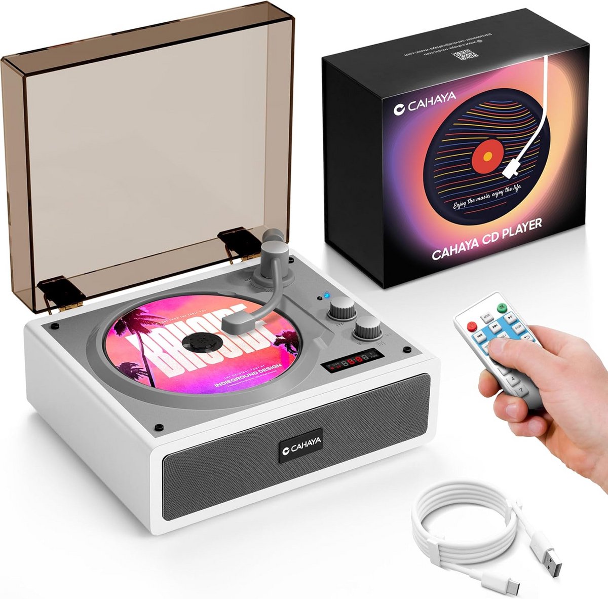 CD-speler met Bluetooth 5.4 en afstandsbediening - Compacte desktop CD-speler met dual hi-fi luidsprekers en 3600 mAh batterij