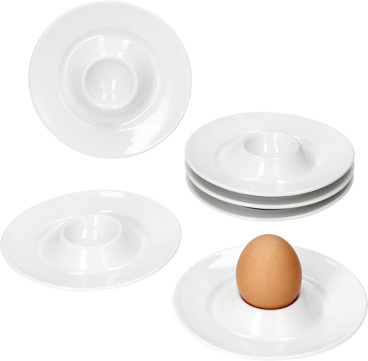 Set van 6 Elegante Eierdopjes van Porselein met Plank - Perfect voor Ontbijt en Brunch