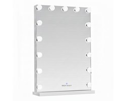 Bright Beauty® Make-up Spiegel met Verlichting – Hollywood Spiegel – 43×58 cm – 15 LED Lampen – 3 Lichtkleuren – Dimbaar – Smart Touch – USB Oplaadpoort – Wit