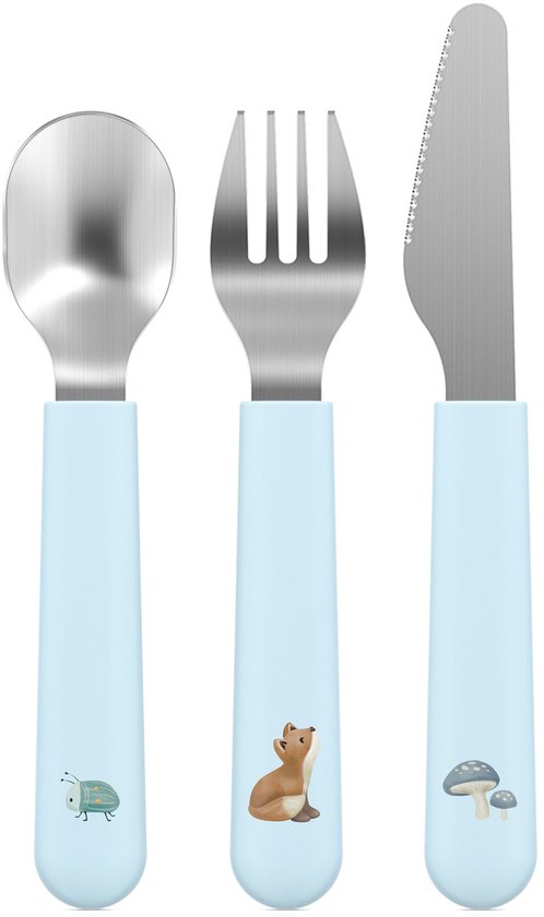 Couverts pour enfants Mepal Mio - 3 pièces, fourchette, couteau et cuillère - Acier inoxydable - Vaisselle pour enfants - Friends de la forêt